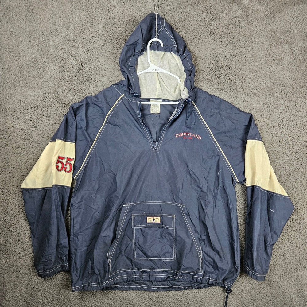 Disneyland Resort Mens Large Navy Blue Quarter Zip Hooded Anorak Windbreaker